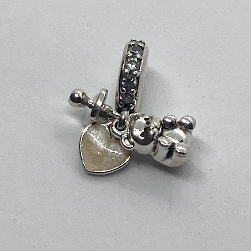 Pandora Sterling Silver CZ Baby Teddy Pacifier Enamel Heart Charm Bead #792100CZ - Picture 2 of 5